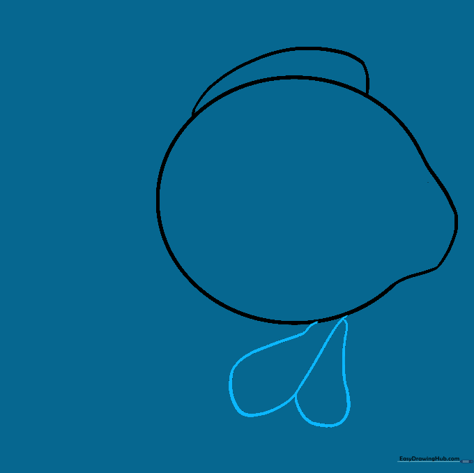 Two overlapping teardrop shapes drawn at the bottom of the fish body.