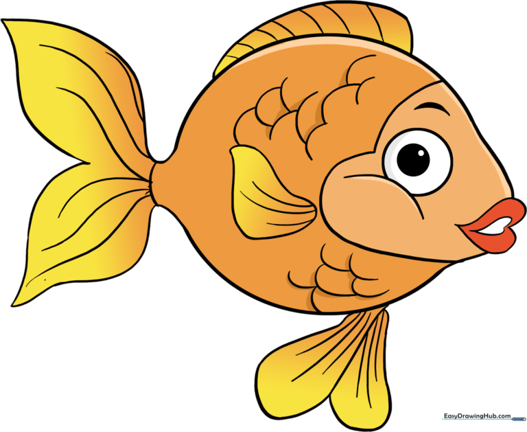 A bright, friendly cartoon goldfish illustration.