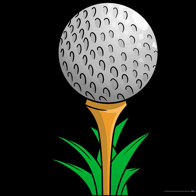 The finished golf ball drawing, fully colored and shaded.
