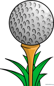 A vibrant, finished illustration of a golf ball on a tee, ready for a game.