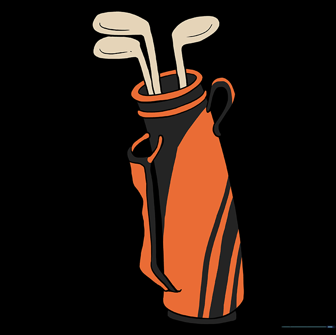 A fully colored and detailed golf club bag drawing.