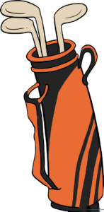 A vibrant, finished drawing of a golf club bag with clubs, ready for coloring.