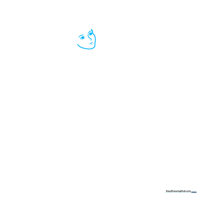 Line drawing of a golfer's face showing eyes, nose, and mouth structure.