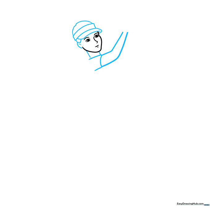 Adding a visor and hat to the golfer's head sketch.