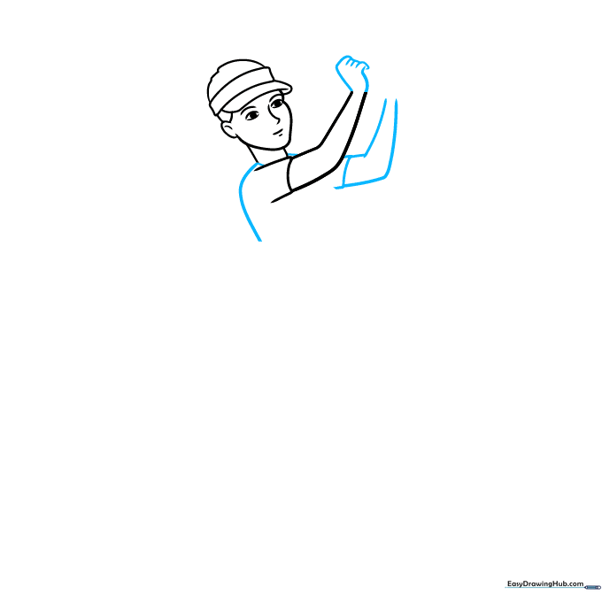 Drawing the neck and arm structure for the golf player.