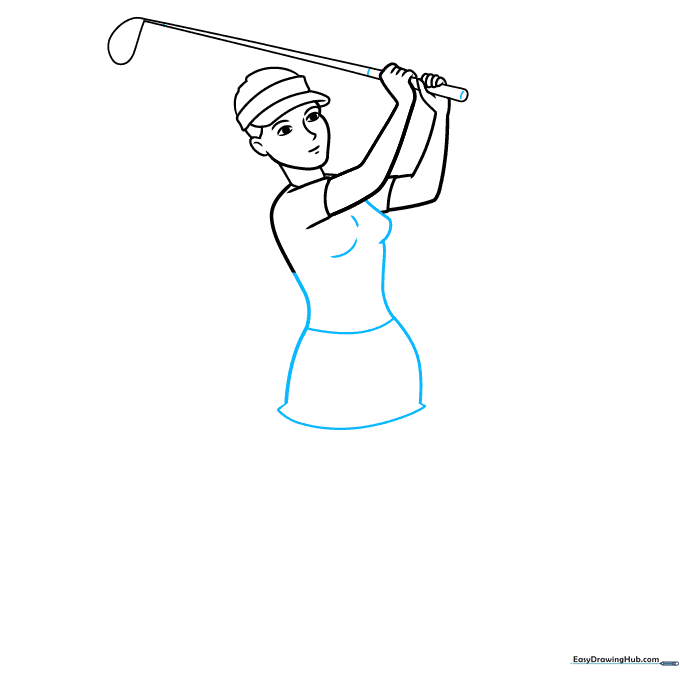 Drawing the golfer's shirt and pleated skirt.