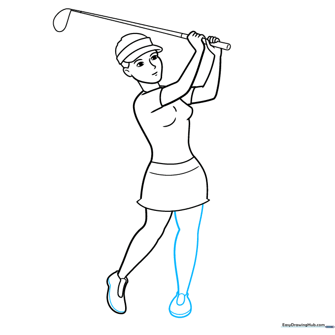 Drawing the right leg and second shoe to complete the stance.