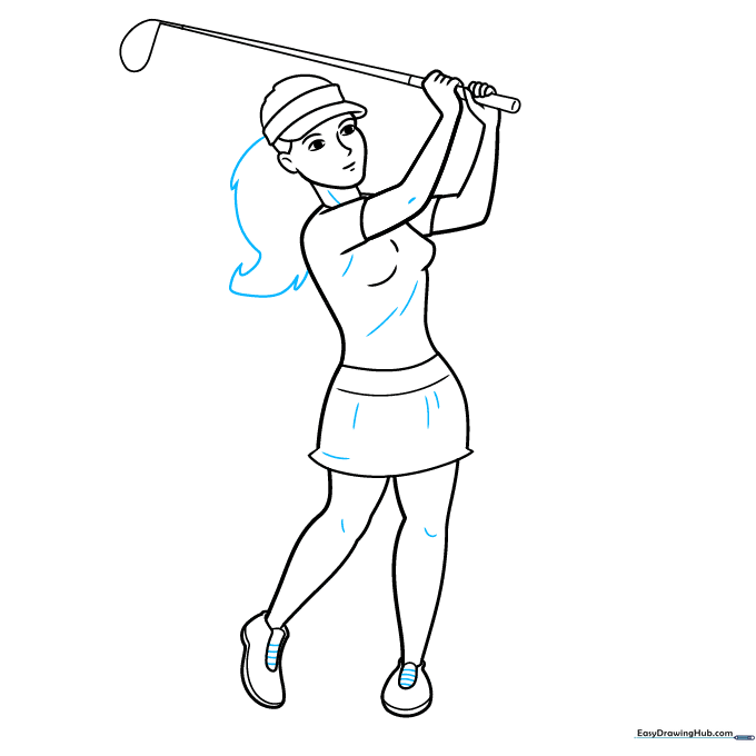 Adding clothing folds and texture lines to the golfer.