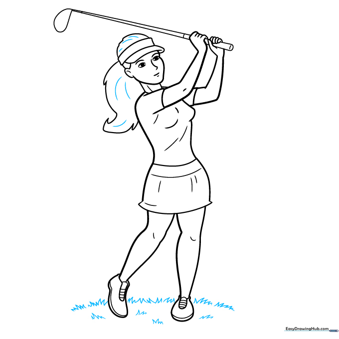 Adding hair details and grass patches to the finished drawing.