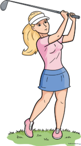 A colorful, finished illustration of a golf player ready for a swing.