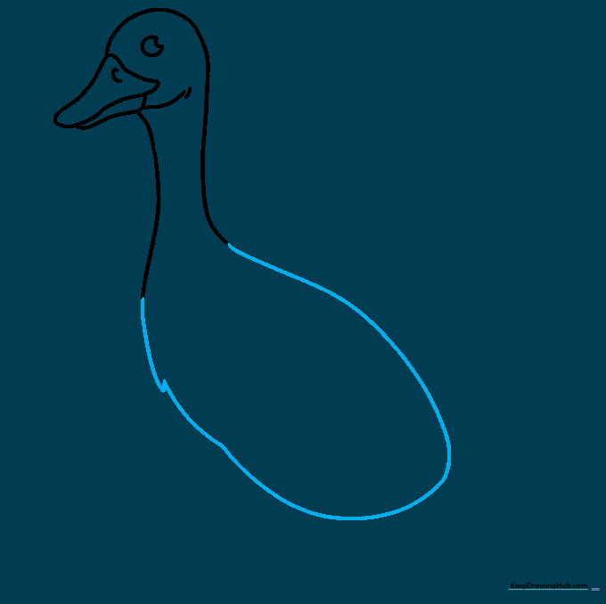 The full body outline of the goose with jagged lines on the chest for feather texture.