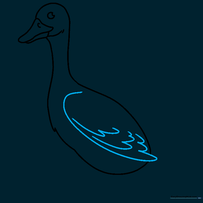 Goose body with a wing added, showing layered U-shaped feathers.