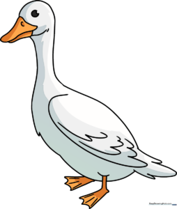 A friendly, finished cartoon goose drawing, colored and ready to inspire young artists.