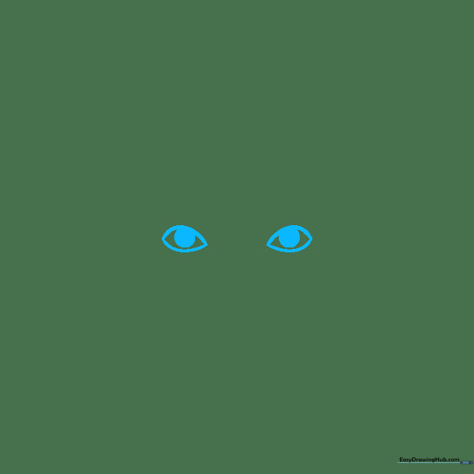 Two almond-shaped gorilla eyes with dark pupils drawn on white paper.