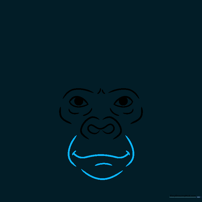 A wide, smiling mouth and a defined chin area drawn below the nose.