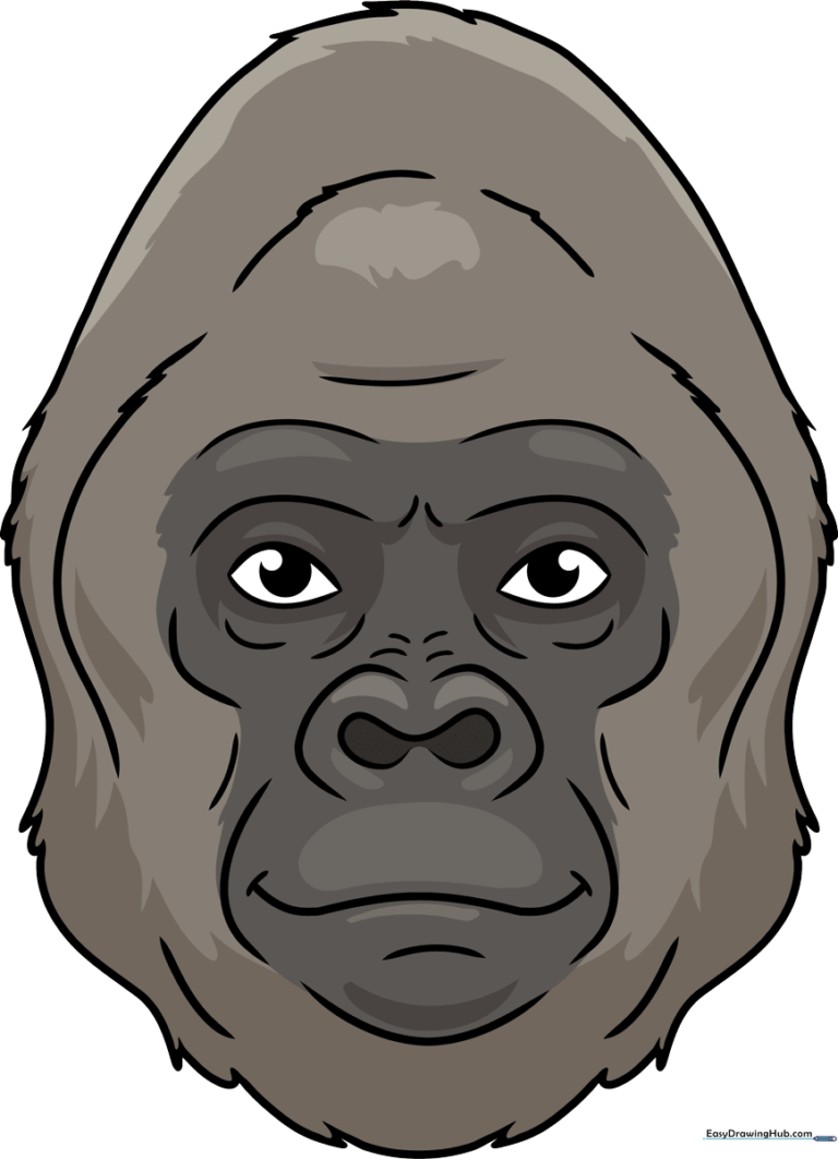 A vibrant, finished illustration of a gorilla face, showcasing the final result of the tutorial.