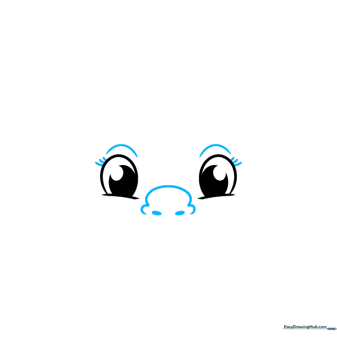 Drawing showing added eyelashes, eyelids, and a small nose bridge between the eyes.
