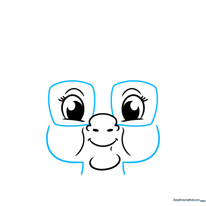 Sketch showing rectangular glasses frames and the outline of the chin and neck.