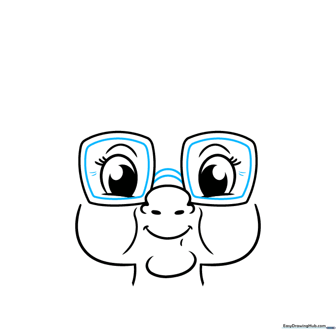 Detailing the glasses frames and adding small wrinkle lines near the eyes.