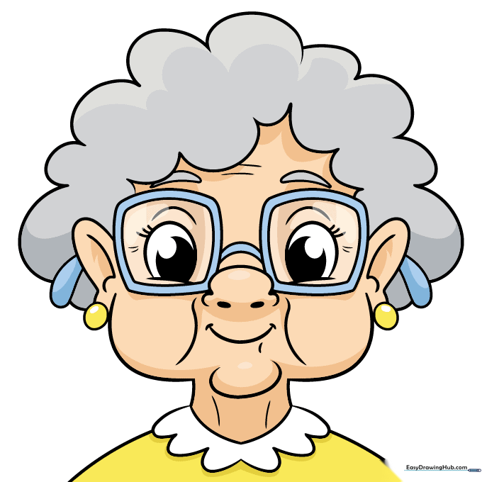 Fully colored grandma face illustration.