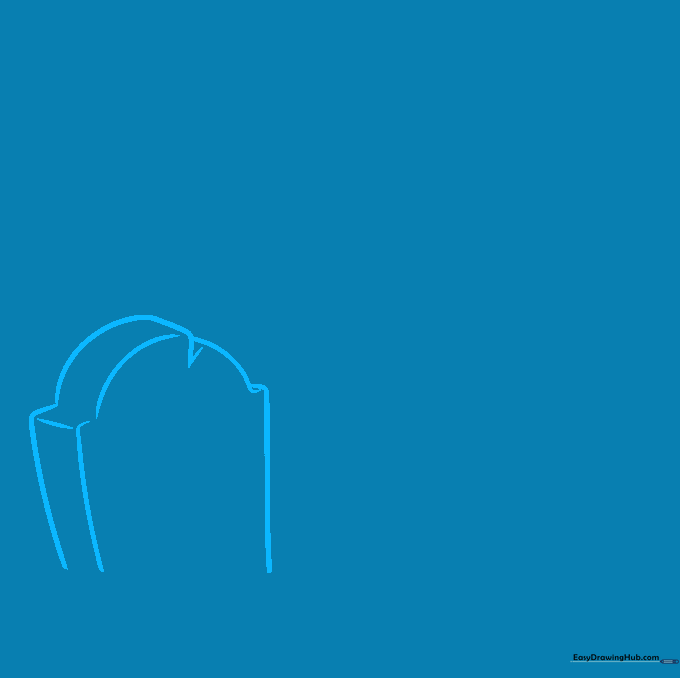 Pencil sketch of a single tombstone with a rounded top and 3D side perspective.