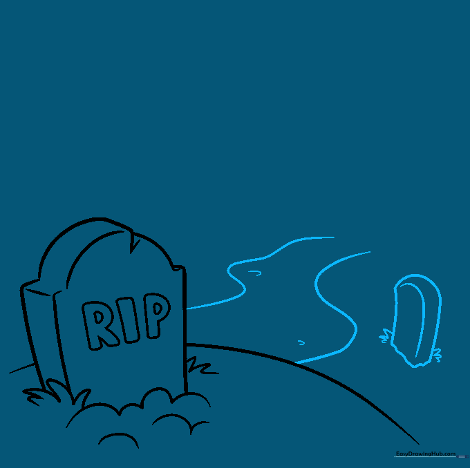 A winding path added to the graveyard scene with a second, smaller tombstone in the background.