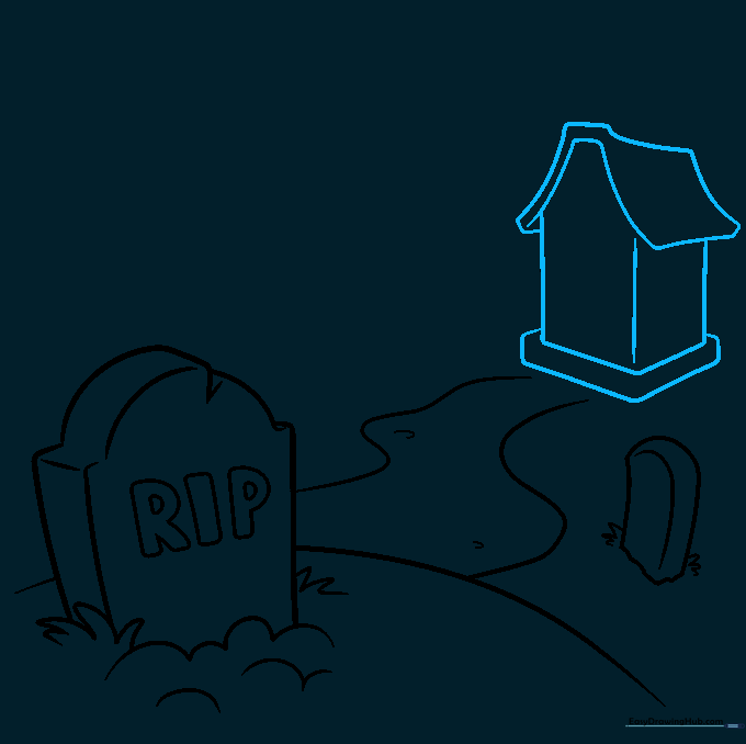 Outline of a small mausoleum building with a gabled roof.