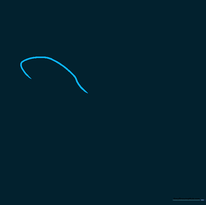 Pencil sketch of a curved J-line representing the upper jaw of a shark.