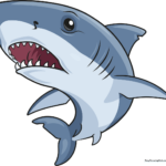 A vibrant, finished drawing of a Great White Shark, showcasing the final result of the tutorial.