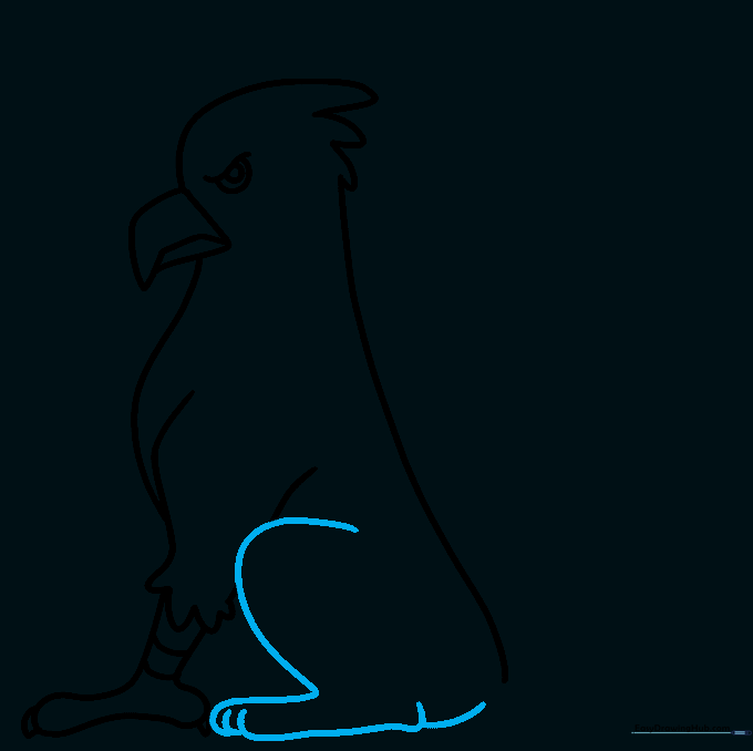 Adding the rear leg of the griffin with overlapping lines to indicate muscle.