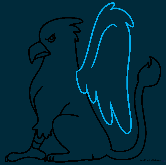 Adding a large, feathered wing to the griffin's back.