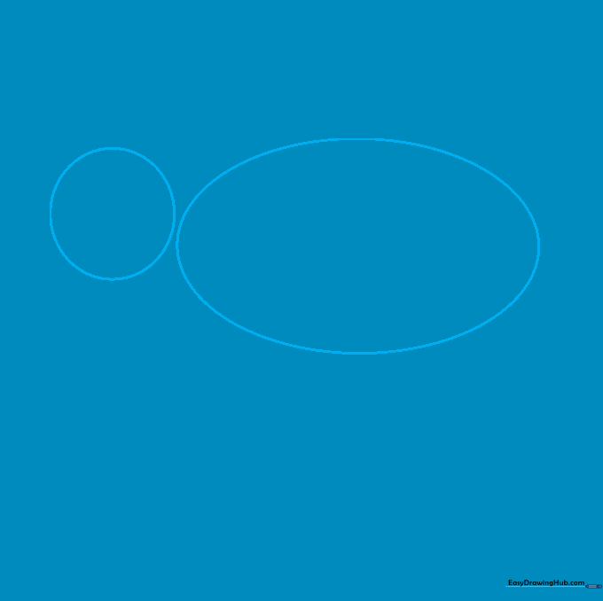 Light pencil sketch showing a large oval for a bear body and a smaller circle for the head on a white background.