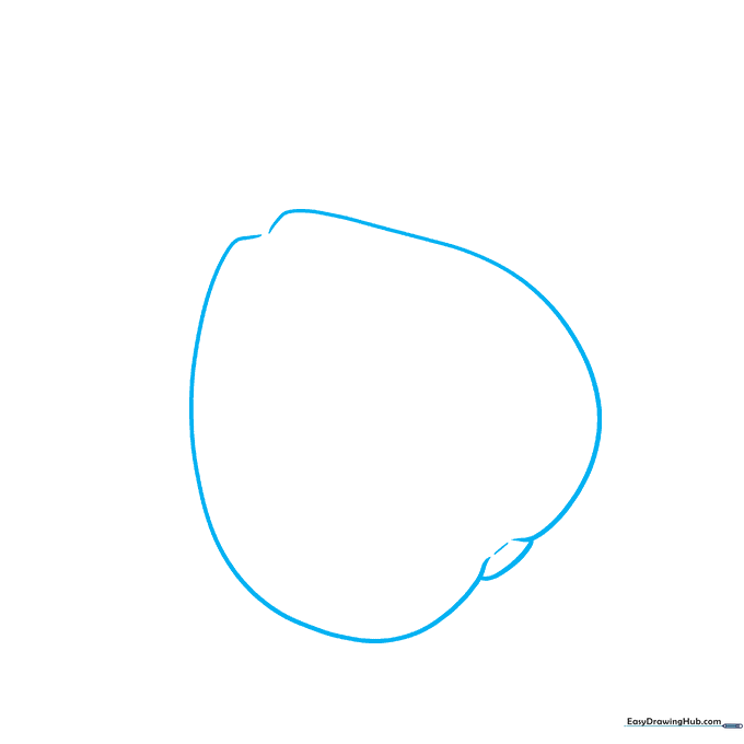 Pencil sketch of a basic pear-shaped guava outline on white paper.