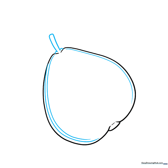 Adding a small stem and an inner curved line to define the guava's sliced edge.