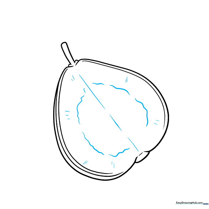 Drawing wavy lines in the center of the guava to represent the seedy interior.