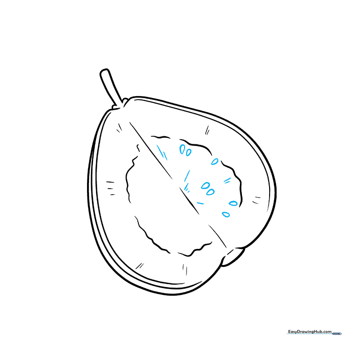 Adding small teardrop shapes to represent guava seeds in the center.