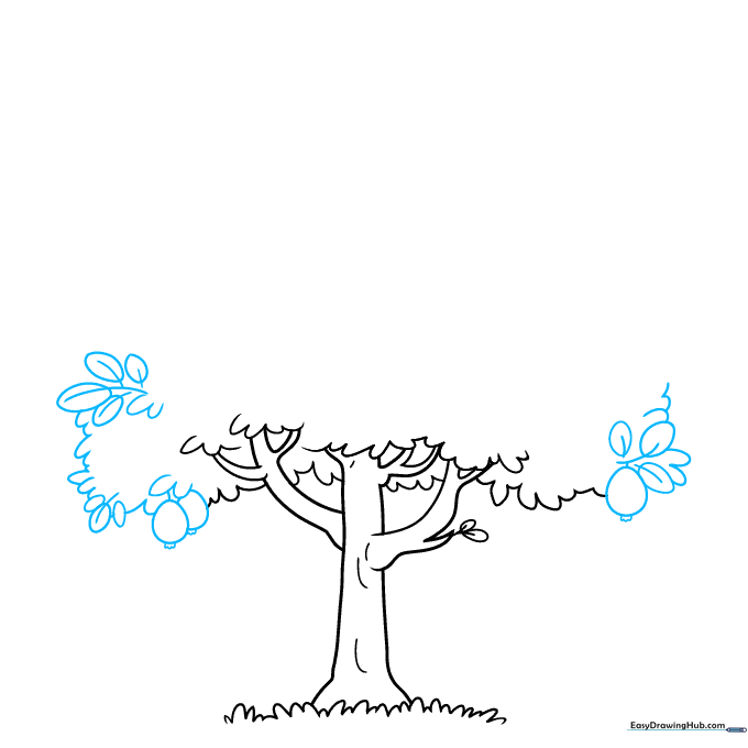 Adding branches to the tree trunk and sketching the first few leaves.