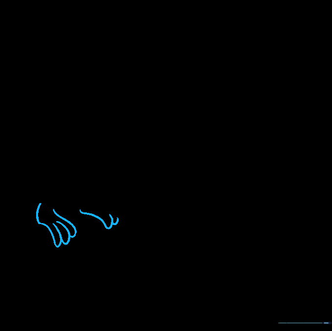 The rear feet of the guinea pig being drawn with simple curved lines and U-shaped toes.