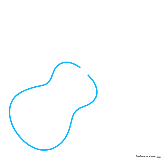 Pencil sketch showing the initial peanut-shaped outline of an acoustic guitar body.
