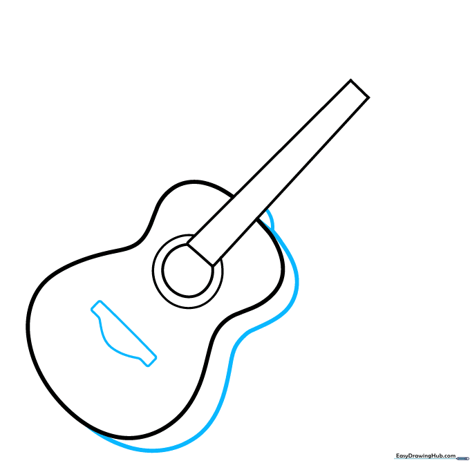 Adding a side curve to the guitar body and sketching the bridge structure.