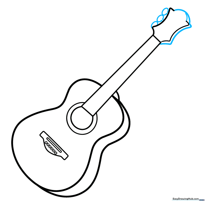 Adding tuning pegs to the headstock using small ovals and connecting lines.