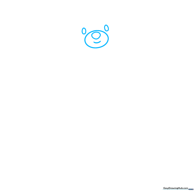 Pencil sketch showing the initial oval shapes for a gummy bear's eyes, nose, and snout.