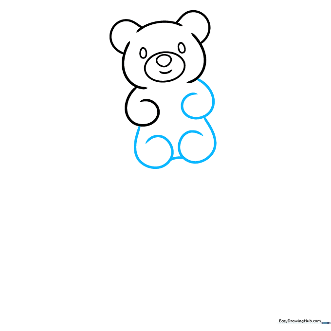 Adding the second arm and two legs to complete the first gummy bear figure.