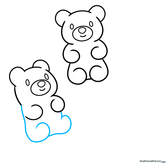 Completing the body outline of the second gummy bear.