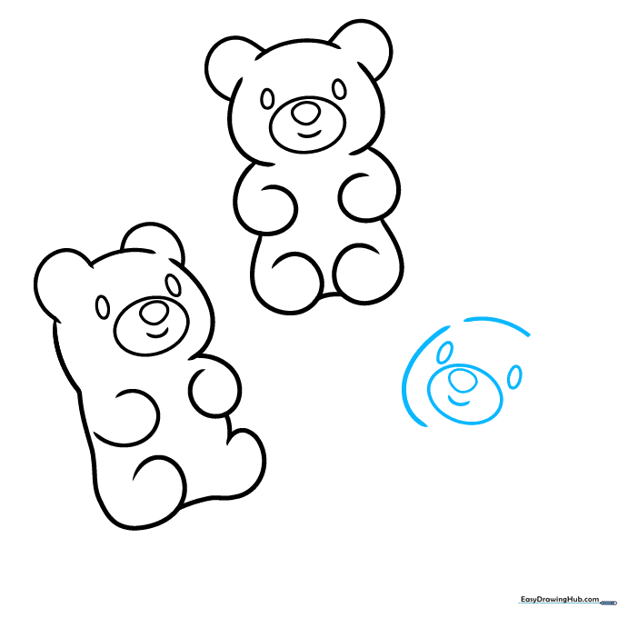 Starting the facial features and head outline for the third gummy bear.