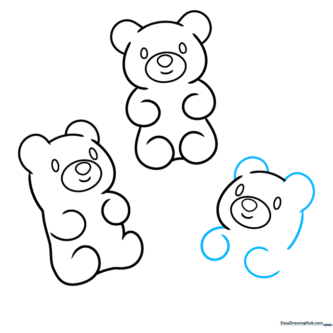 Adding ears and arms to the third gummy bear character.