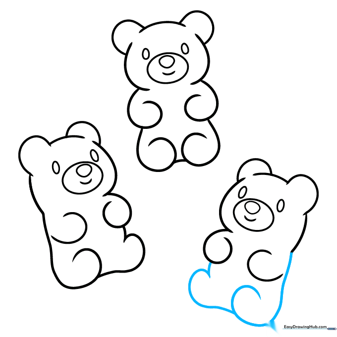 Finalizing the body outline for the third gummy bear to complete the trio.