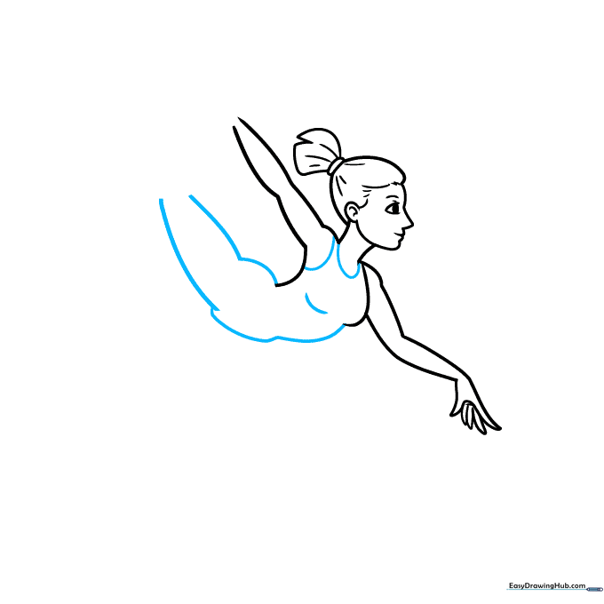Outline of the gymnast's torso, hips, and leotard neckline.