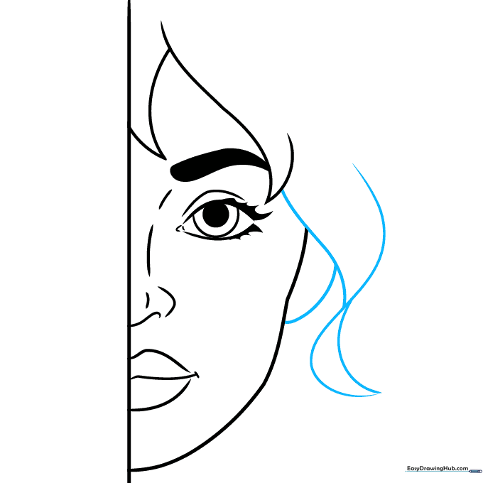 Adding volume to the hair with crescent shapes and triangles.