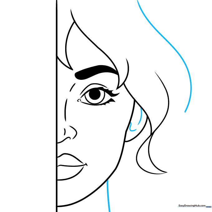 Drawing the ear structure and the neck line.